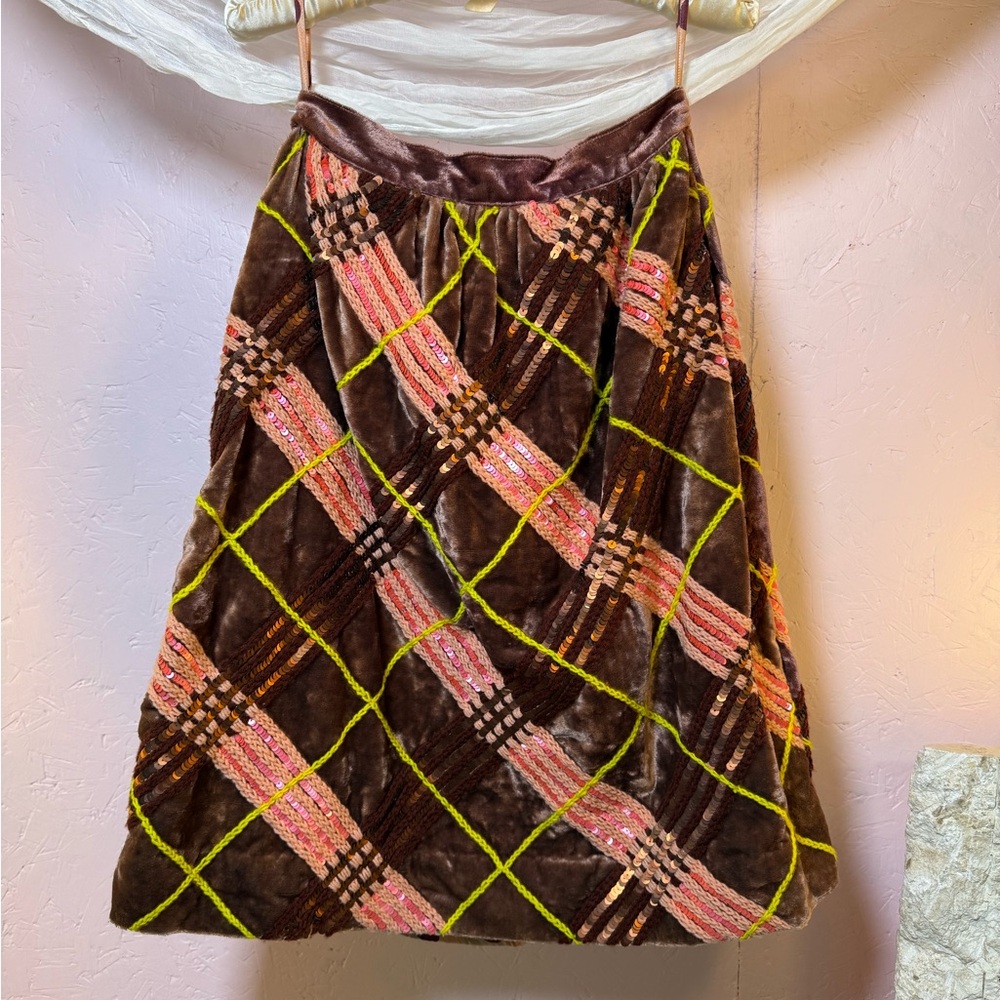 Rare Ashish Hand-Embroidered Velvet Skirt — 2000s, Size L (Collectible)